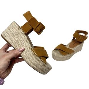 Lucky Brand Audrinah Espadrille Wedge Sandal in Cognac Brown Womens Size 6